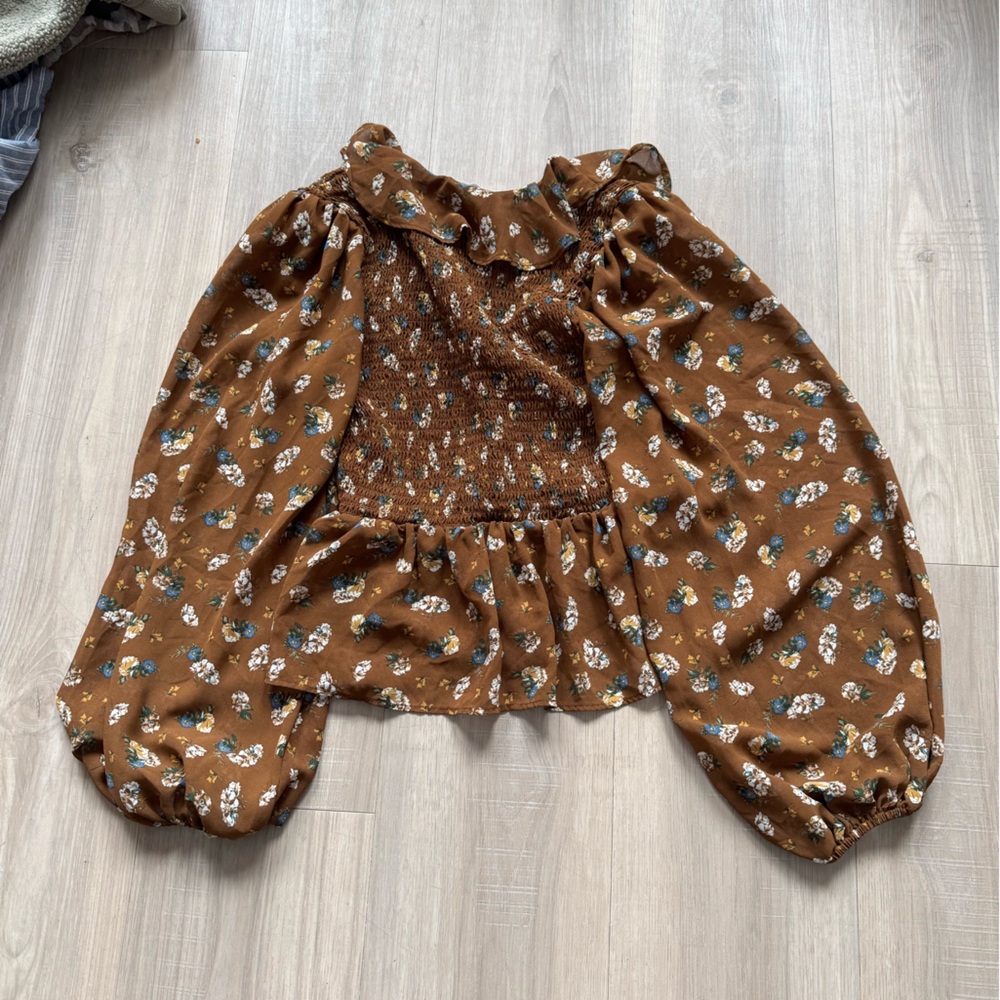 Astr Floral Ruffle Brown Blouse - Picture 5 of 5